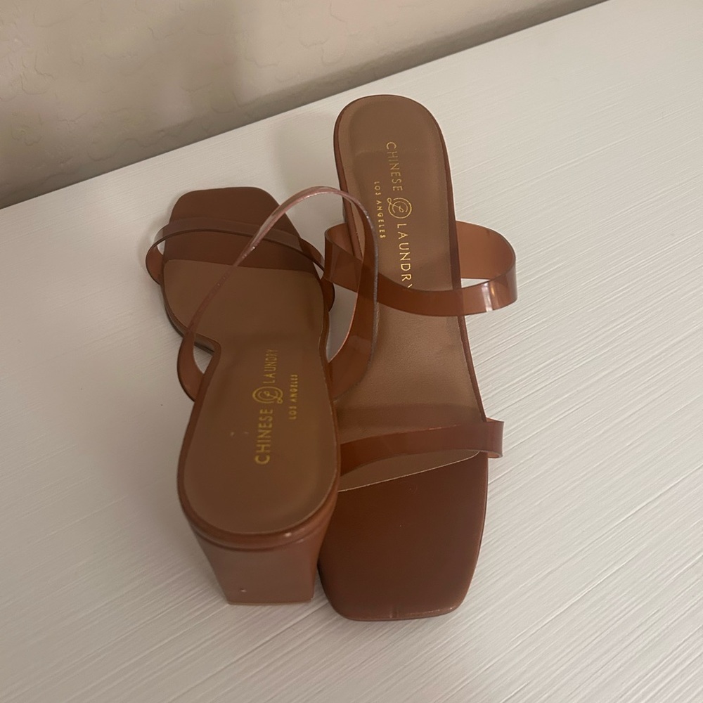 Chinese Laundry Clear-Strap Brown Block Heels
